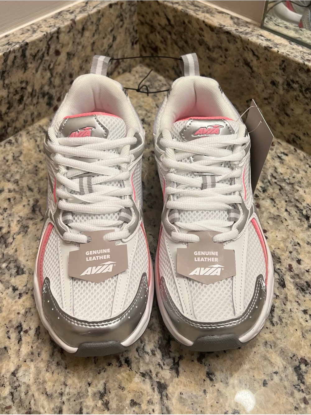 Avia Women's White Sneakers with Pink and Silver Accents